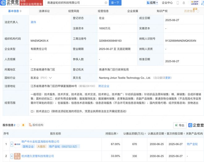南通物产金轮成立纺织科技公司，深耕针纺原料领域